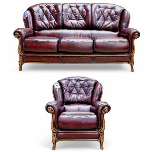 Como 3+1 Genuine Italian Antique Oxblood Leather Sofa Suite Offer
