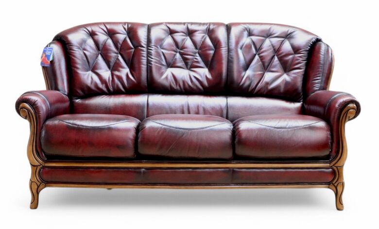 Como 3 Seater Antique Oxblood Italian Leather Sofa