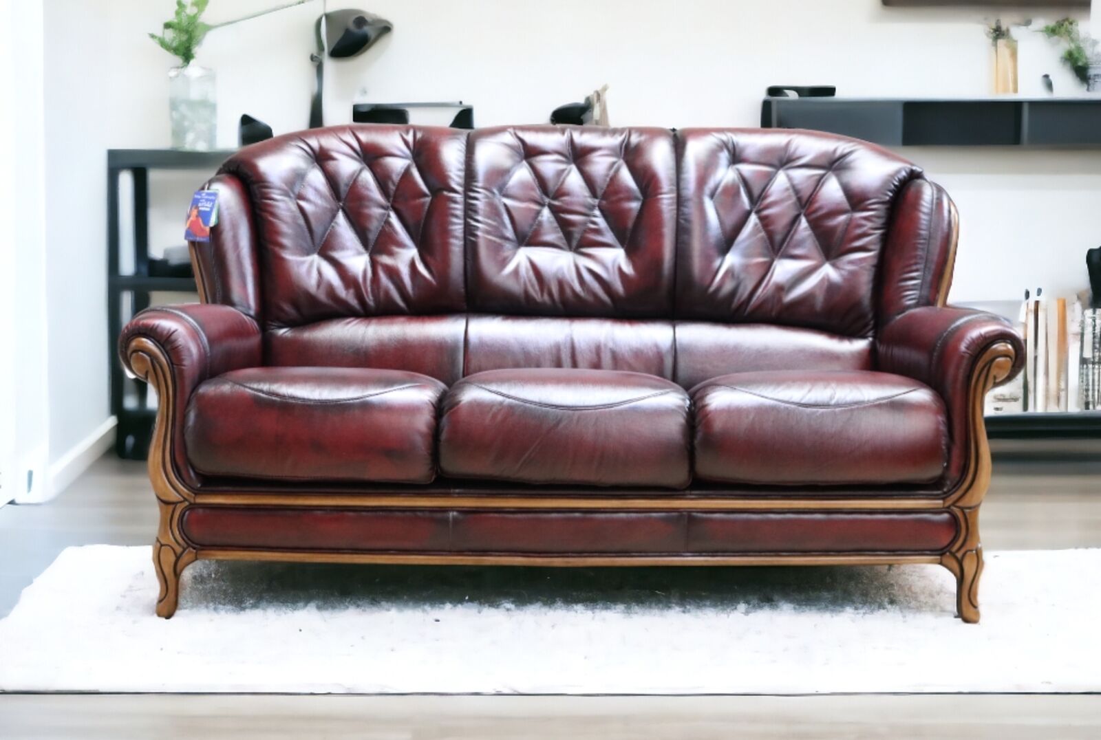 Product photograph of Como 3 Seater Antique Oxblood Italian Leather Sofa Stock from Designer Sofas 4U