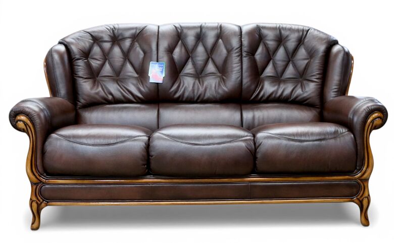 Como Genuine Italian Leather Sofa – Handcrafted, Tufted Back, Luxury Antique Brown 3 Seater