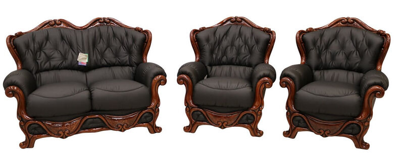 Dante 2 Seater + Armchair + Armchair Italian Leather Sofa Suite Settee Offer Black