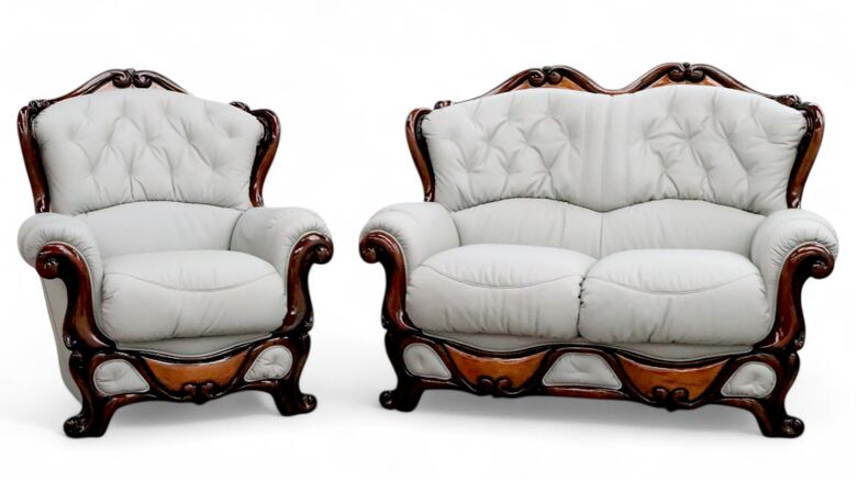 Dante 2 Seater + Armchair Italian Leather Sofa Suite Settee Offer Light Grey