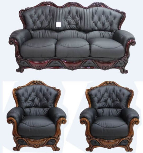 Dante 3 Seater + Armchair + Armchair Italian Leather Sofa Settee Offer Black