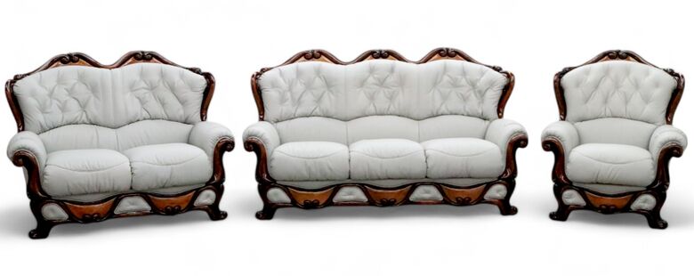 Dante 3 Seater + 2 Seater + 1 Seater Italian Leather Sofa Settee Suite Light Grey Offer