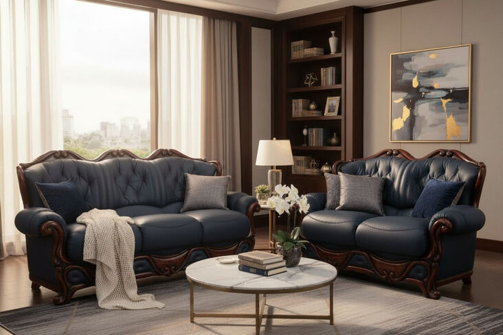 Dante 3 Seater + 2 Seater Italian Leather Sofa Settee Suite Blue Offer