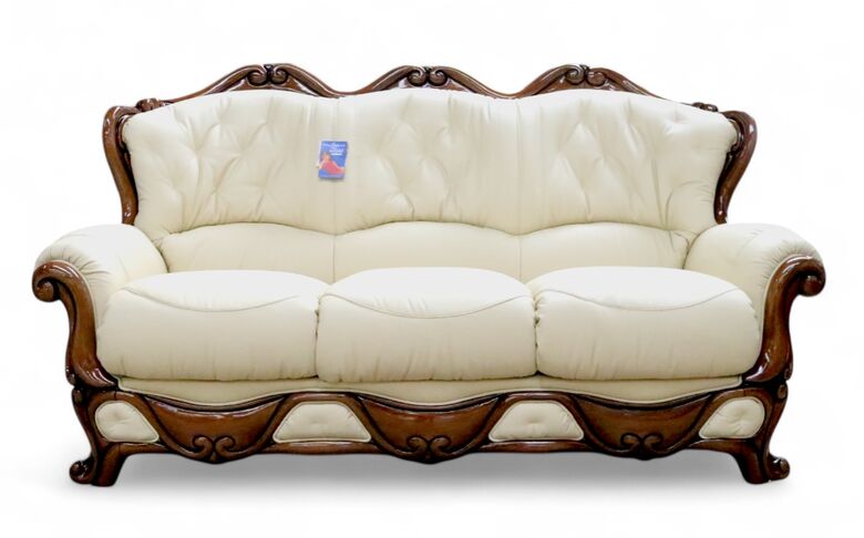 Dante 3 Seater Italian Leather Sofa Settee Offer Cream