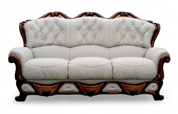 Dante 3 Seater Italian Leather Sofa Settee Light Grey