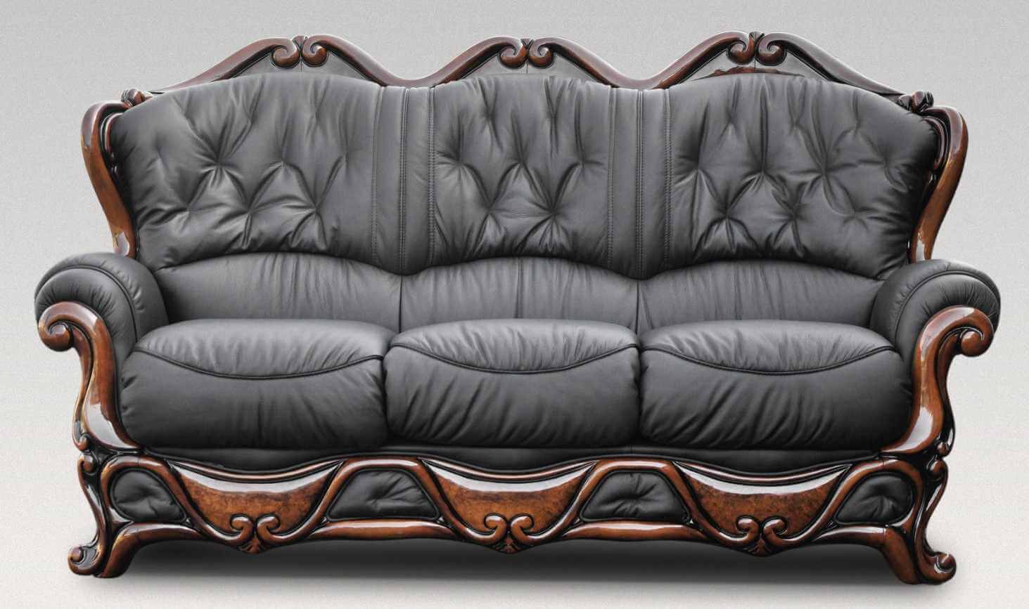 Illinois 3 Seater Italian Leather Sofa, Black Italian Leather Sofa