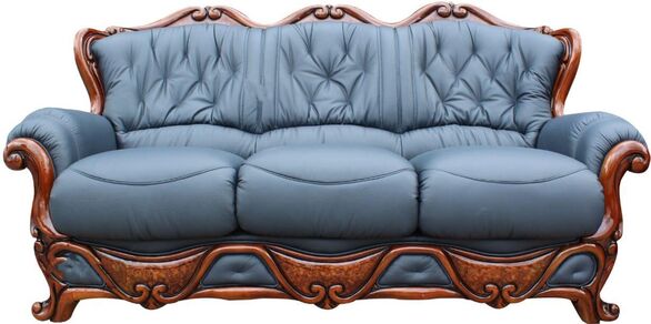Dante Italian Leather 3 Seater Sofa Settee Blue