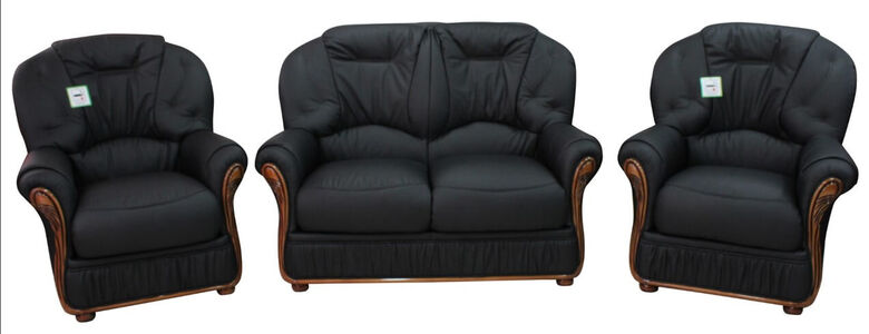 Debora 2+1+1 Genuine Italian Black Leather Sofa Suite Offer