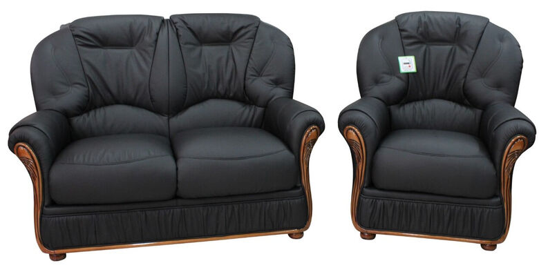 Debora 2 Seater + Armchair Genuine Italian Black Leather Sofa Suite Offer