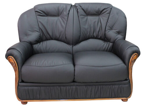 Debora 2 Seater Sofa Settee Black Leather Italian