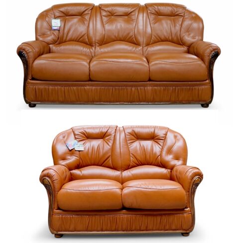 Debora 3+2 Genuine Italian Tan Leather Sofa Suite