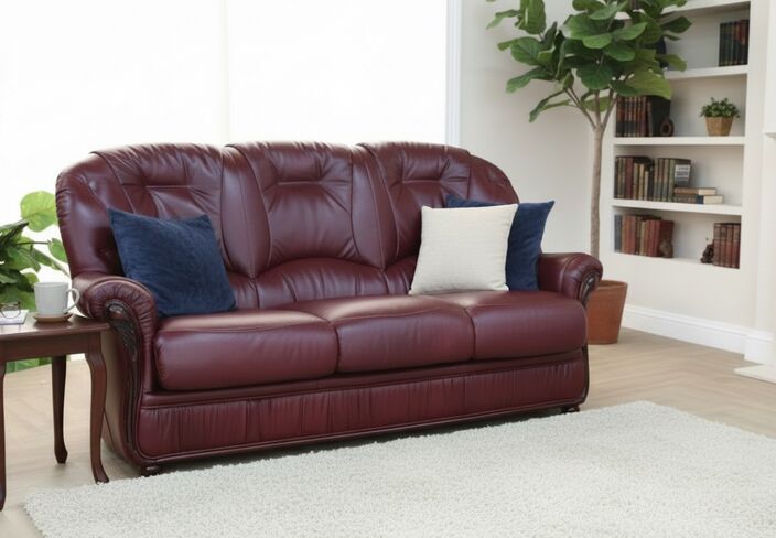 Debora 3 Seater Sofa Settee Genuine Italian Burgundy Real Leather