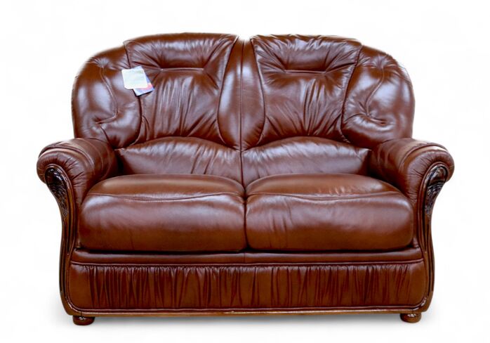 Debora Genuine Italian Leather 2 Seater Sofa Settee Tabak Brown