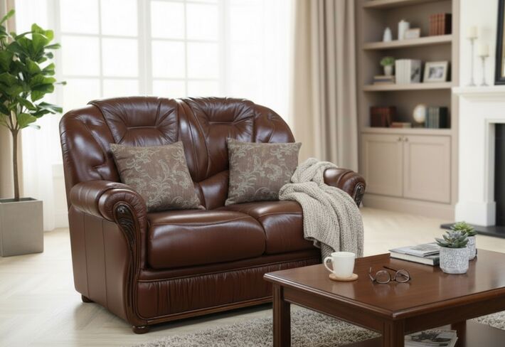 Debora Genuine Italian Leather 2 Seater Sofa Settee Tabak Brown