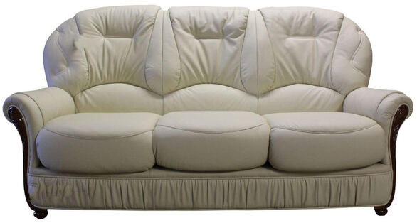 Debora Italian 3 Seater Leather Sofa Settee Cream Leather