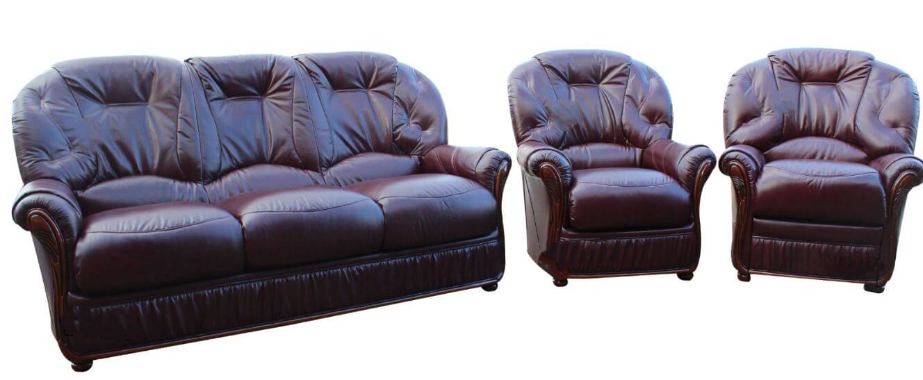 Dante 2 Piece Italian Leather Sofa Suite Nut