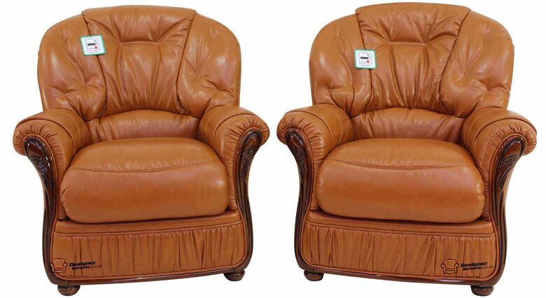 2 x Indiana Genuine Italian Sofa Armchairs Tan Leather