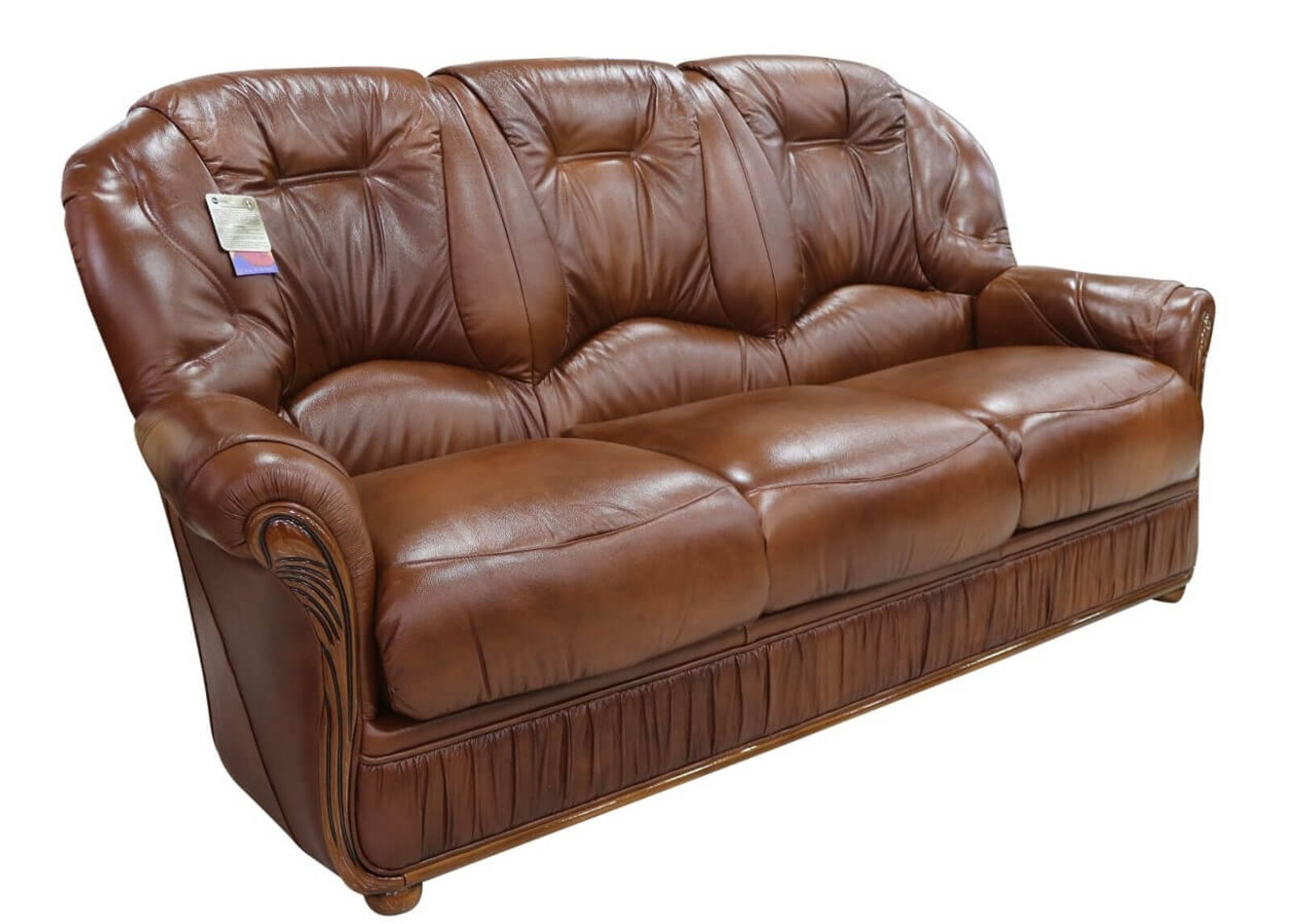 Product photograph of Debora Genuine Italian Leather 3 Seater Sofa Settee Tabak Brown from Designer Sofas 4U