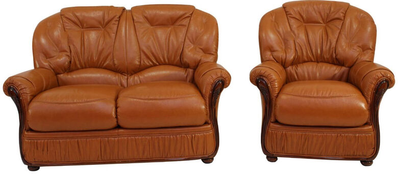 Debora 2 Seater + Armchair Genuine Italian Tan Leather Sofa Suite Offer