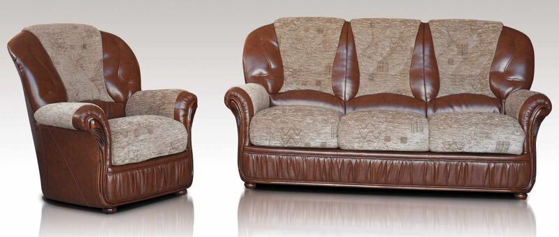 Product photograph of Kansas 3 1 1 Genuine Italian Brown Leather Fabric Sofa Suite Offer from Designer Sofas 4U