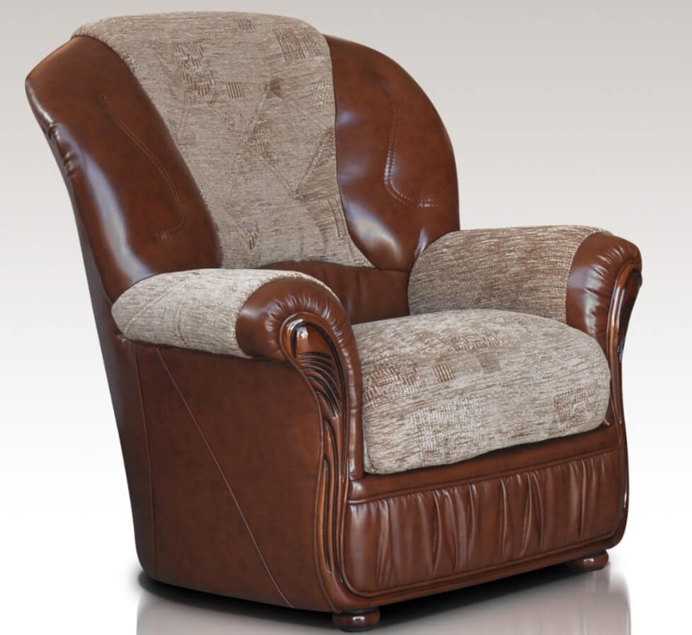Emma Armchair Genuine Italian Brown Leather Fabric Sofa ...
