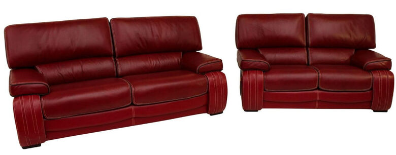 Livorno 3 Seater + 2 Seater Genuine Italian Red Leather Sofa Suite Offer