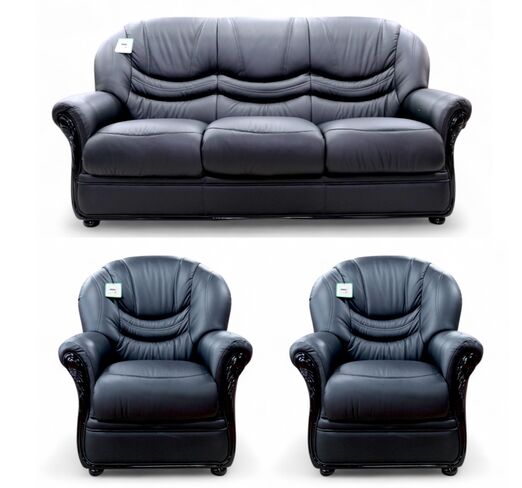 Florence 3+1+1 Genuine Italian Black Leather Sofa Suite Offer