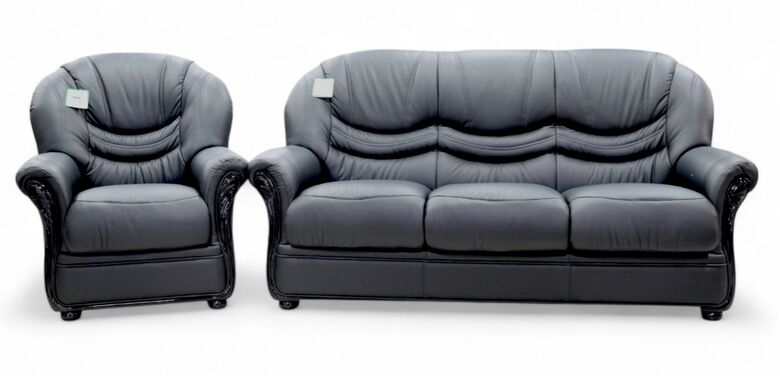 Florence 3+1 Genuine Italian Black Leather Sofa Suite Offer