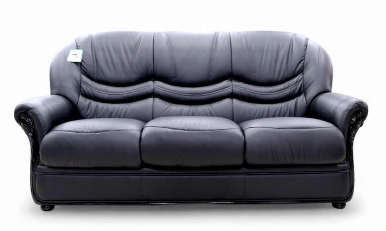 Florence Genuine Italian Leather 3 Seater Sofa Settee Black