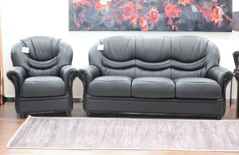 Product photograph of Florence 3 1 Genuine Italian Black Leather Sofa Suite Offer from Designer Sofas 4U
