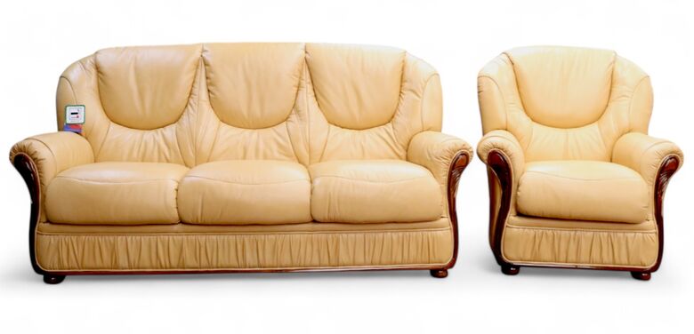 Genoa 3 Seater + Armchair Genuine Italian Nut Leather Sofa Suite Offer