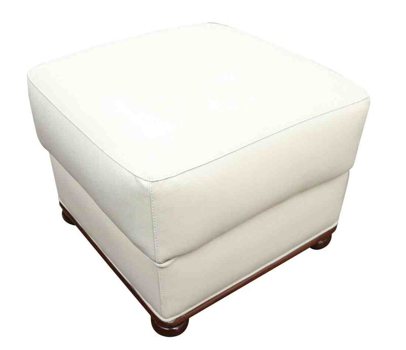 Product photograph of Italian Leather Footstool Pouffe Cube Cream from Designer Sofas 4U