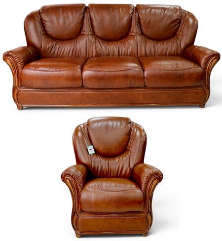 Juliet 3 Seater + Armchair Genuine Italian Tabak Brown Leather Sofa Suite Offer
