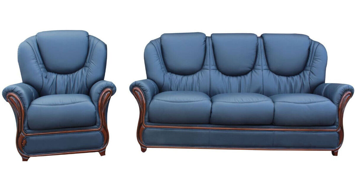 Juliet 3 Seater Armchair Genuine, Blue Leather Armchair