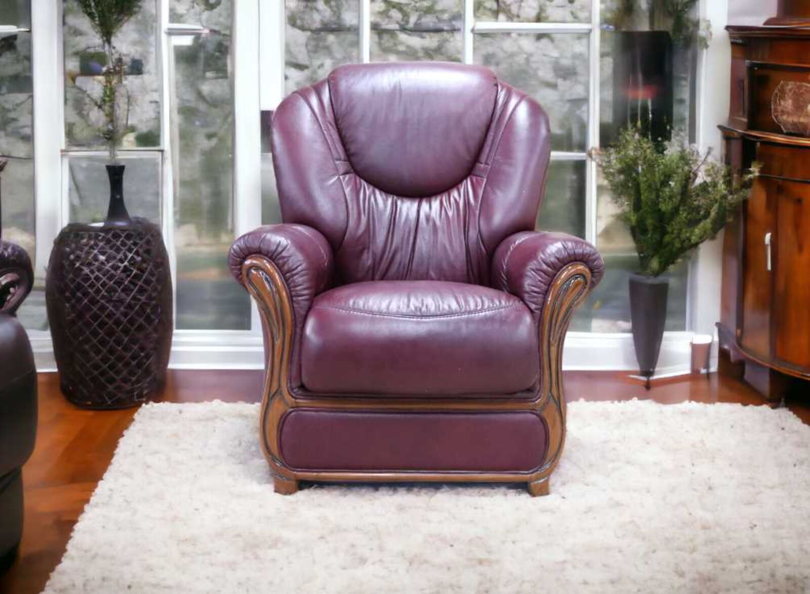 Product photograph of Juliet Genuine Italian Sofa Armchair Burgandy Leather from Designer Sofas 4U