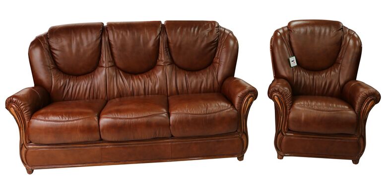 Juliet 3 Seater + Armchair Genuine Italian Tabak Brown Leather Sofa Suite Offer