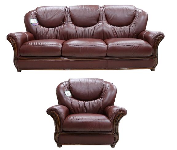 Juliet 3 Seater + Armchair Genuine Italian Wine Leather Sofa Suite