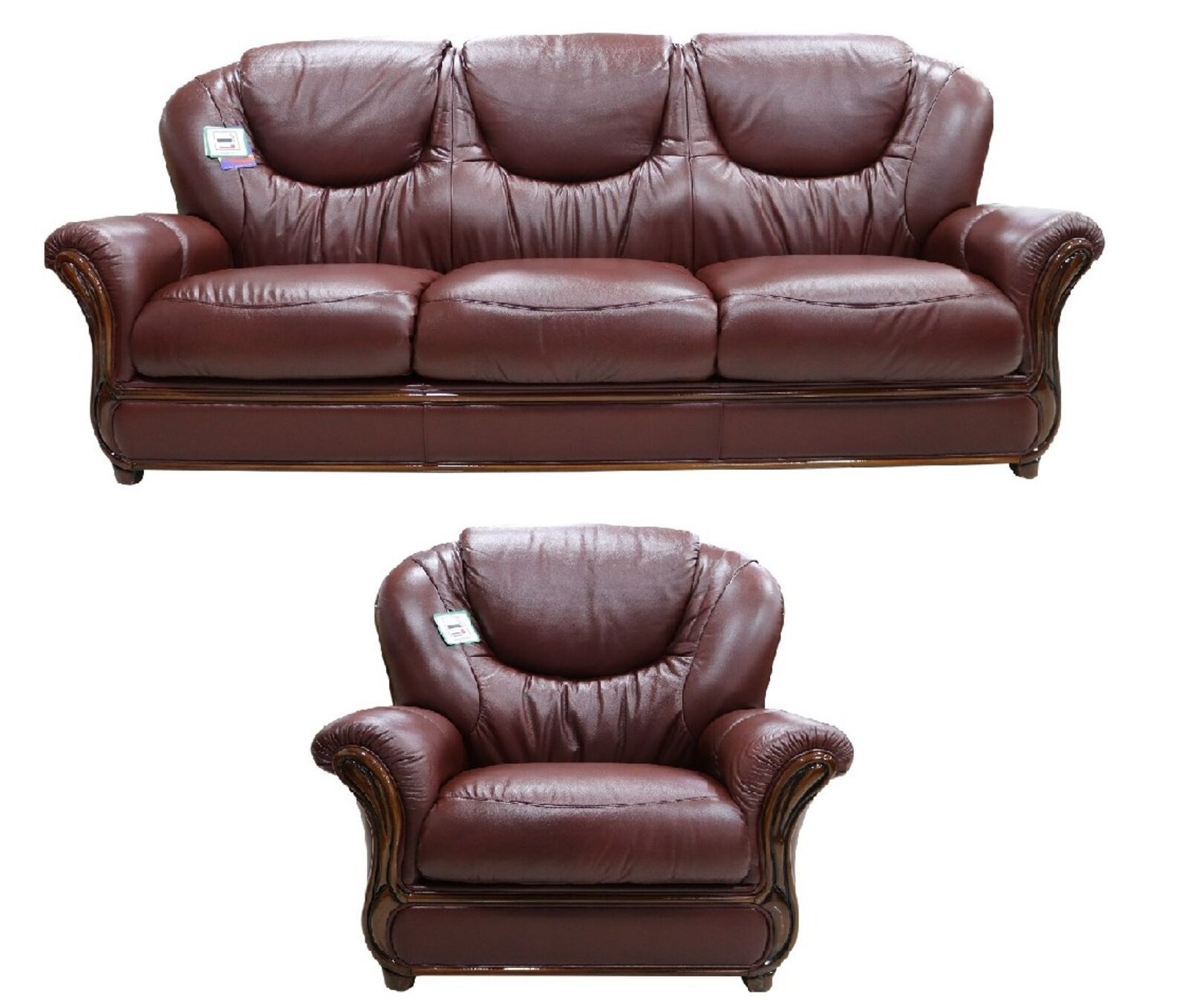 Product photograph of Juliet 3 Seater Armchair Genuine Italian Wine Leather Sofa Suite from Designer Sofas 4U