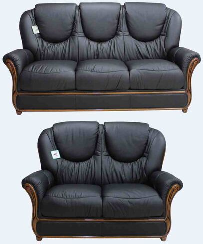 Juliet Genuine Italian Leather 3+2 Seater Sofa Suite Black