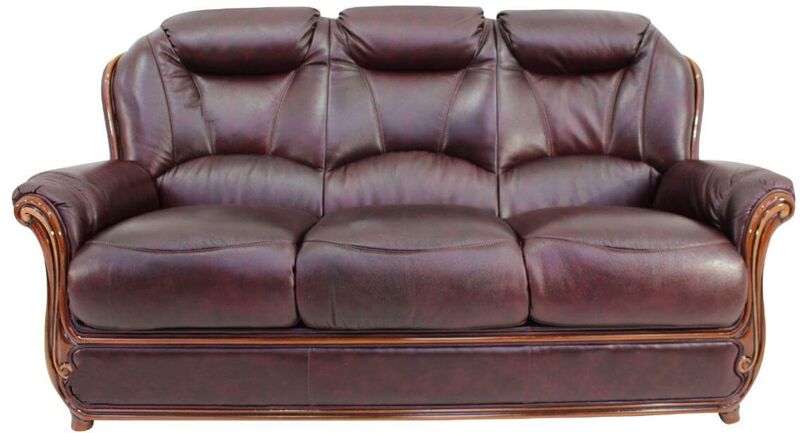 Product photograph of Bari 3 Seater Sofa Genuine Italian Burgandy Leather Settee Offer from Designer Sofas 4U