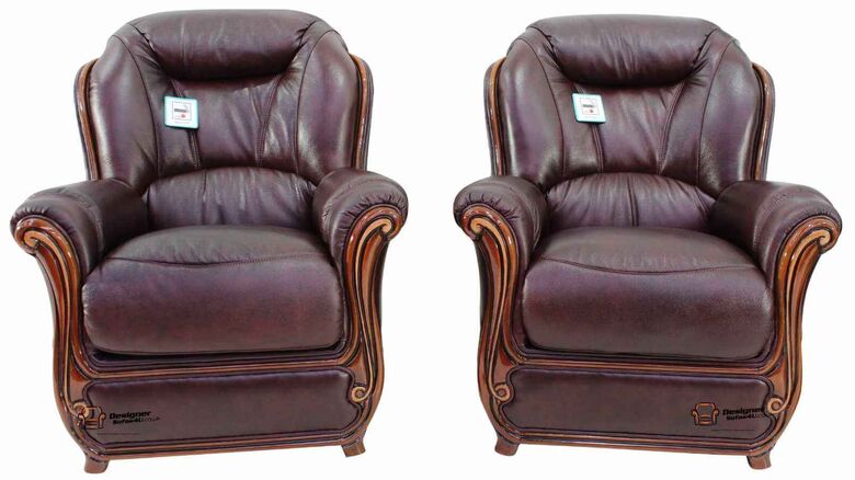 2 x Bari Armchairs Sofa Genuine Italian Burgandy Leather Offer