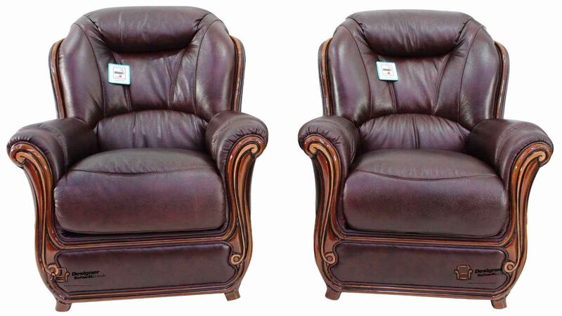 Image of 2 x Bari Armchairs Sofa Genuine Italian Burgandy Leather Offer