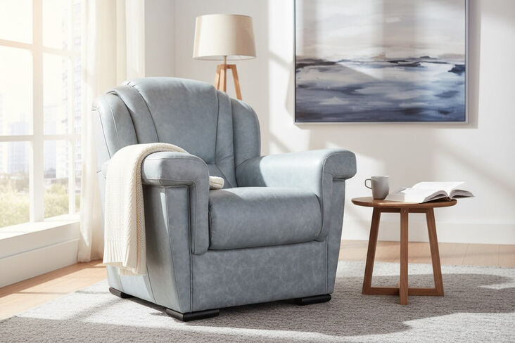 Lazio Armchair Sofa Genuine Italian Leather Aqua Blue In STOCK