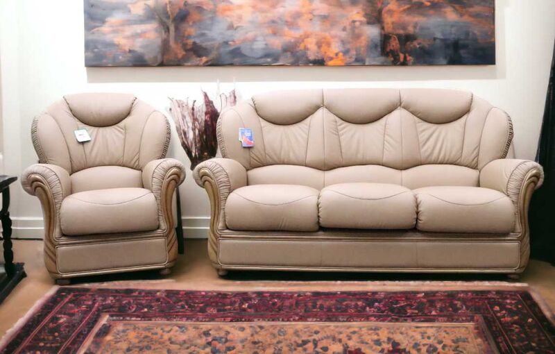 Product photograph of Lecce 3 1 Genuine Italian Coffee Milk Leather Sofa Suite Offer from Designer Sofas 4U