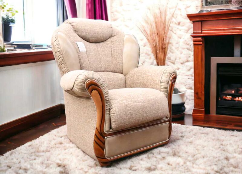 Product photograph of Lecce Genuine Italian Dove Grey Leather And Fabric Armchair from Designer Sofas 4U