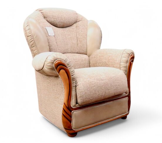 Lecce Genuine Italian Dove Taupe Grey Leather And Fabric Armchair