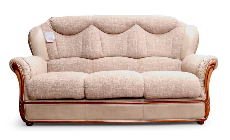 Lecce Genuine Italian Dove Taupe Grey Leather And Grey Fabric 3 Seater Sofa Settee