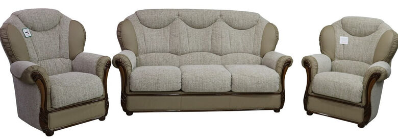 Lecce 3+1+1 Genuine Coffee Milk Leather Oatmeal Fabric Sofa Suite Offer